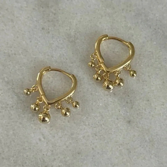Modest Lu Jewelry - Gold Beaded Tassel Triangle Hoop Earrings Brand New
